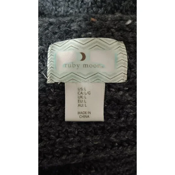 Ruby Moon Large Grey Knit Wool Alpaca Crop Open Oversized Casual Sweater - Picture 3 of 4